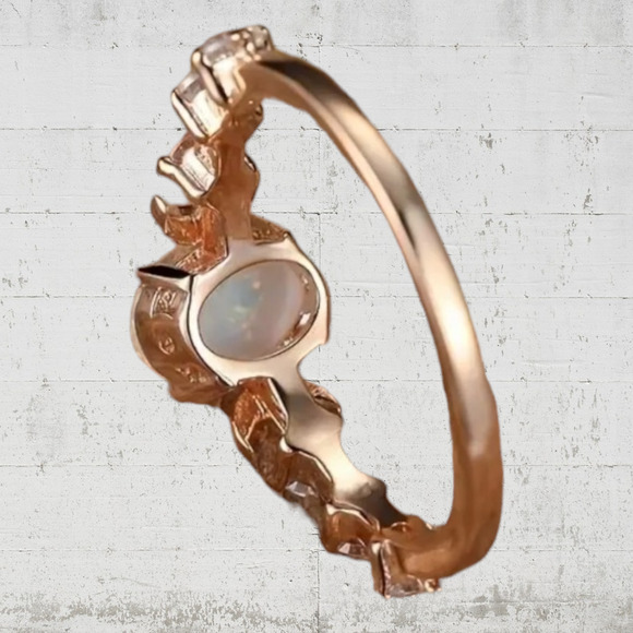 White Opal Moon Band Romantic Boho Retro Style Rose Golden Fashion Ring Size 8 - Picture 5 of 6
